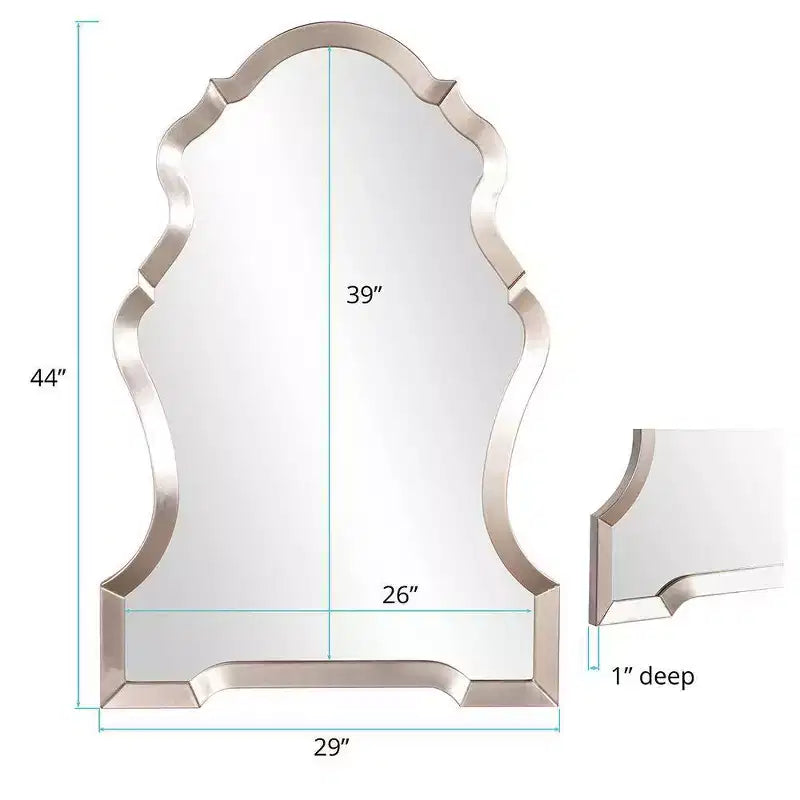 Specchio da parete con design a buco della serratura, cornice argentata, 44"x29"