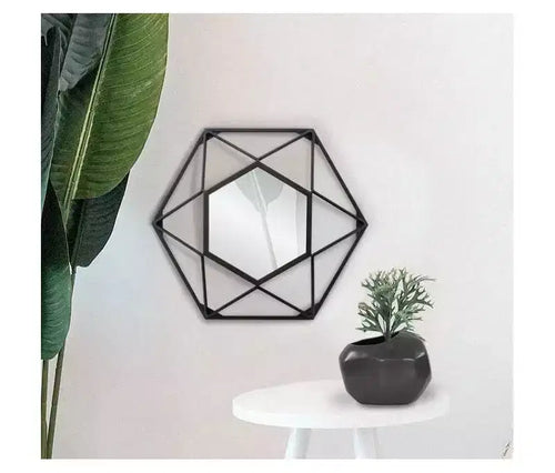 Specchio da parete geometrico 3D con cornice in metallo 40x40cm nero opaco