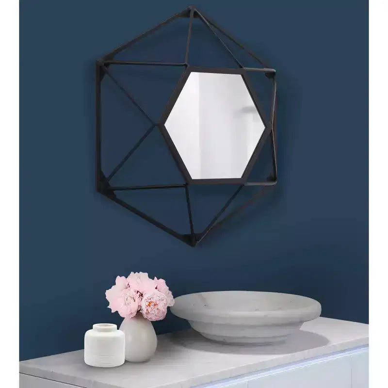 Specchio da parete geometrico 3D con cornice in metallo 40x40cm nero opaco