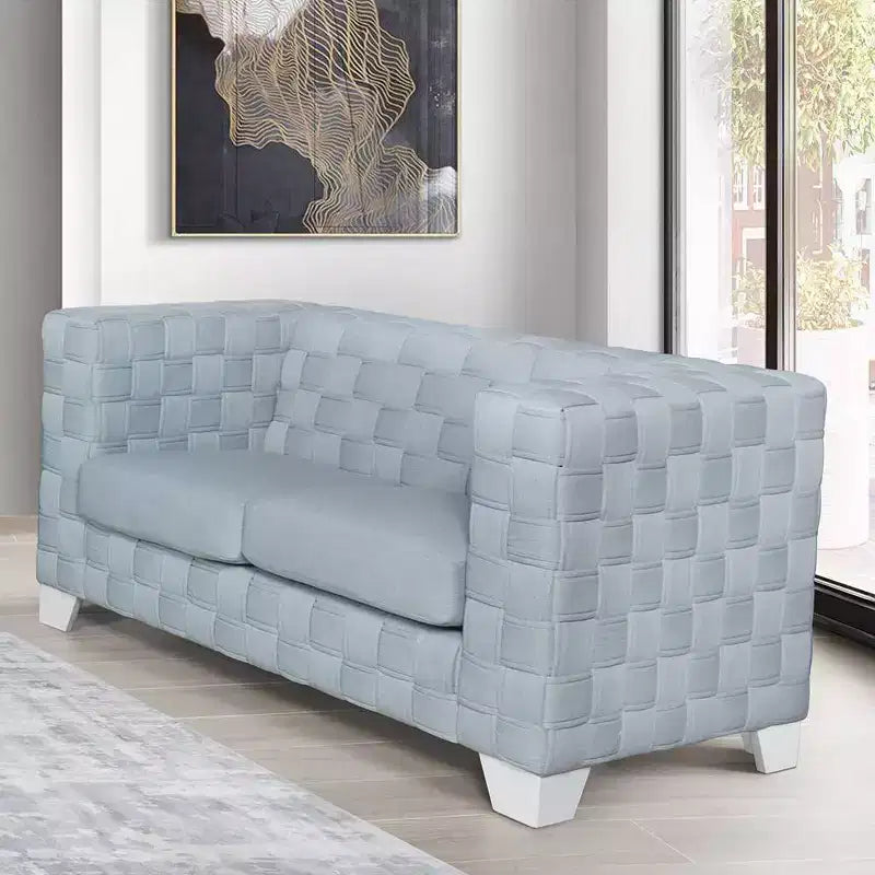 Divano 63" ciniglia verde acqua/finitura bianca