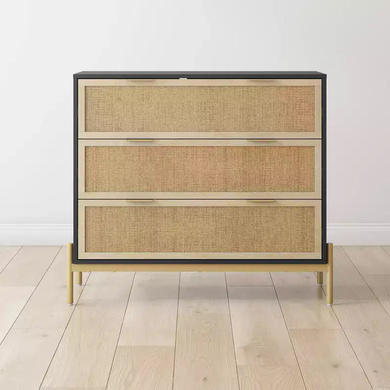 Cassettiera Rattan a 3 cassetti Nero/Rovere chiaro