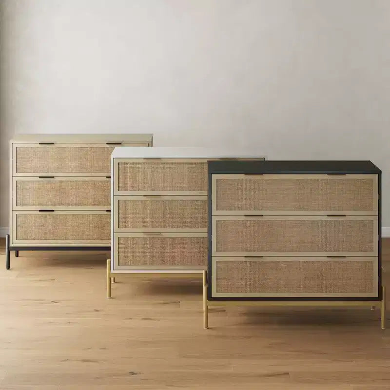 Cassettiera Rattan a 3 cassetti Nero/Rovere chiaro