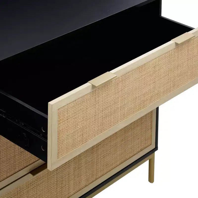 Cassettiera Rattan a 3 cassetti Nero/Rovere chiaro
