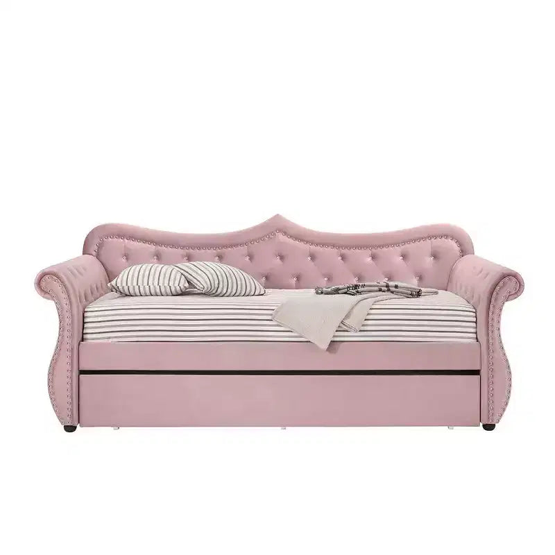 Letto una piazza e mezza in velluto rosa
