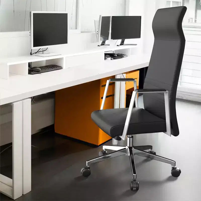 Sedia da ufficio ergonomica in pelle con schienale alto - Girevole e inclinabile - Sedia da scrivania direzionale regolabile