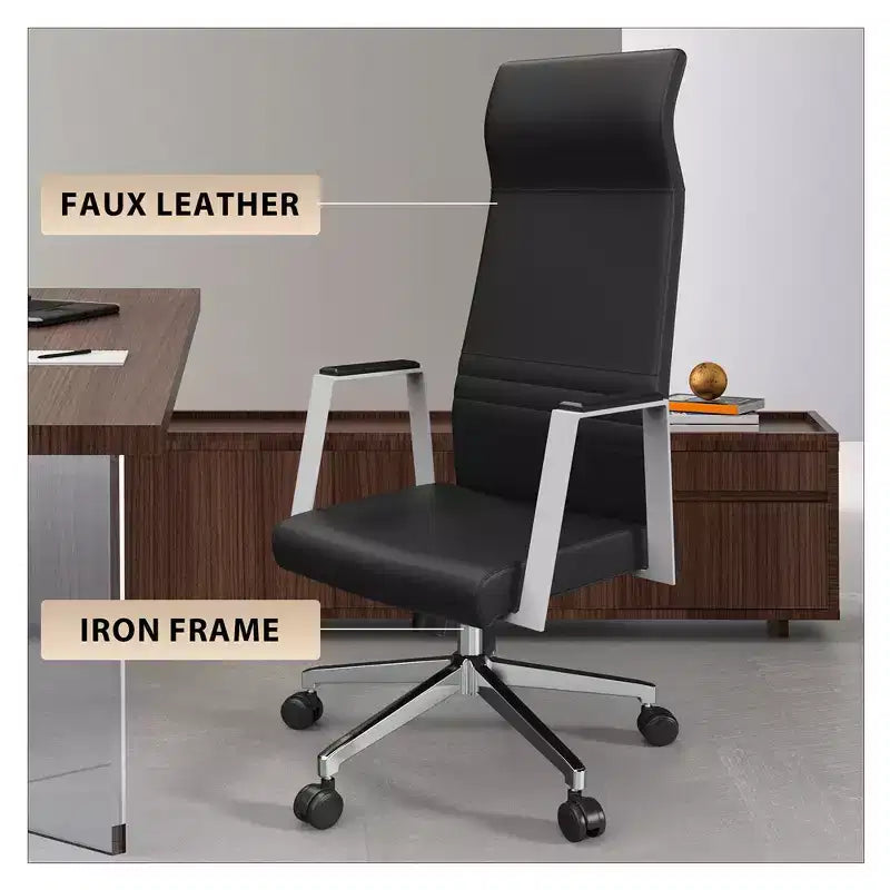 Sedia da ufficio ergonomica in pelle con schienale alto - Girevole e inclinabile - Sedia da scrivania direzionale regolabile