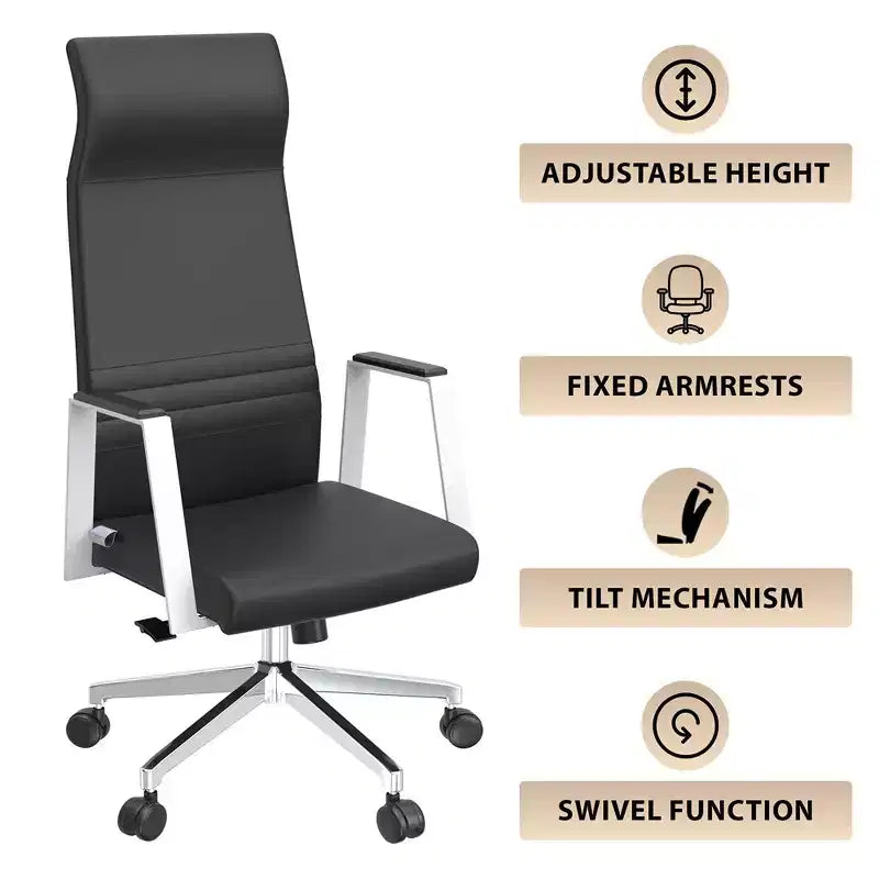 Sedia da ufficio ergonomica in pelle con schienale alto - Girevole e inclinabile - Sedia da scrivania direzionale regolabile