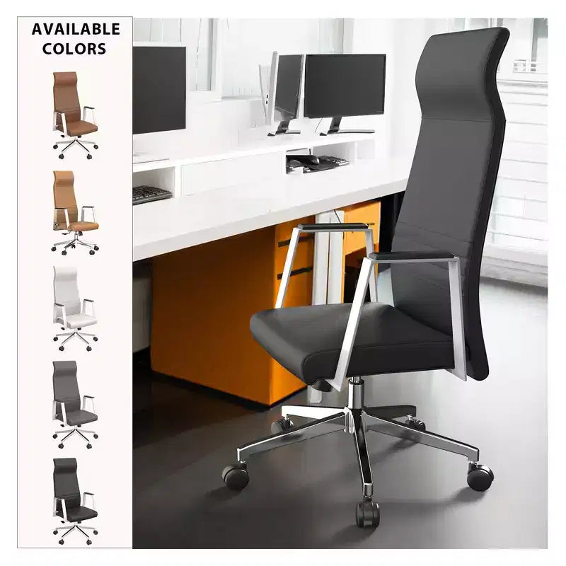 Sedia da ufficio ergonomica in pelle con schienale alto - Girevole e inclinabile - Sedia da scrivania direzionale regolabile