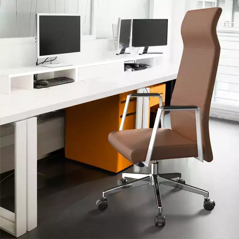 Sedia da ufficio ergonomica in pelle con schienale alto - Girevole e inclinabile - Sedia da scrivania direzionale regolabile
