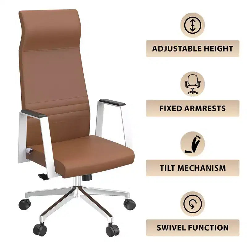 Sedia da ufficio ergonomica in pelle con schienale alto - Girevole e inclinabile - Sedia da scrivania direzionale regolabile