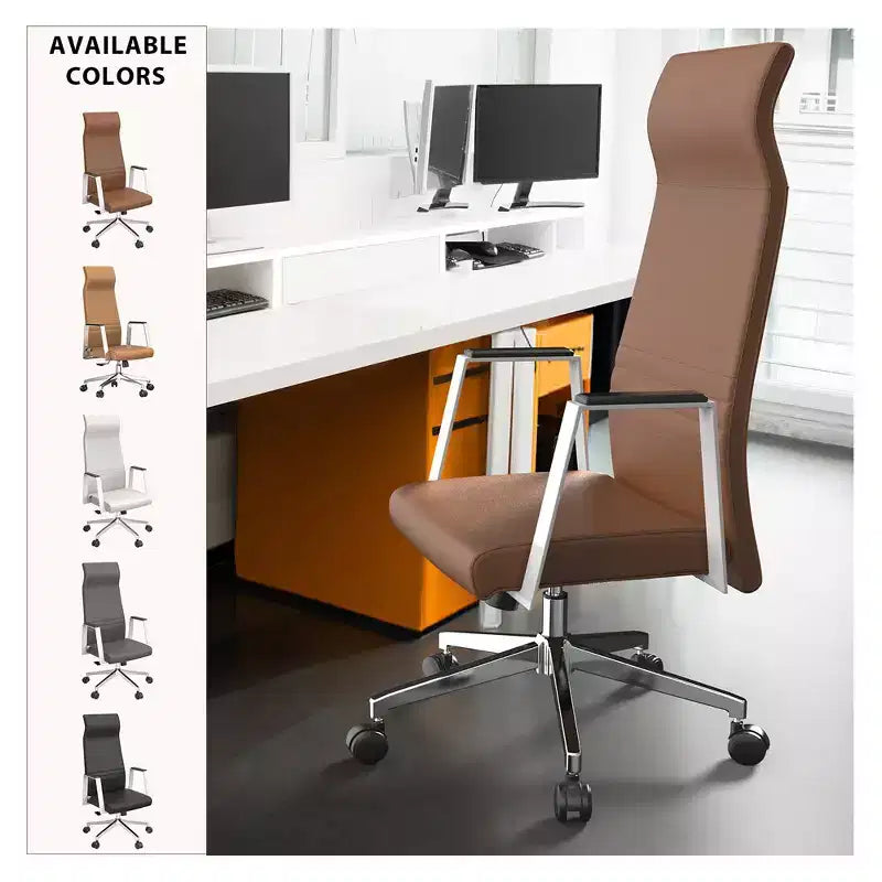 Sedia da ufficio ergonomica in pelle con schienale alto - Girevole e inclinabile - Sedia da scrivania direzionale regolabile
