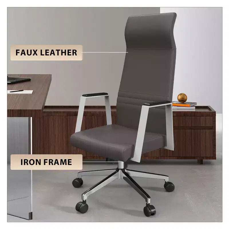 Sedia da ufficio ergonomica in pelle con schienale alto - Girevole e inclinabile - Sedia da scrivania direzionale regolabile