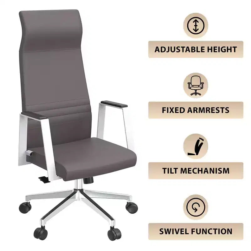 Sedia da ufficio ergonomica in pelle con schienale alto - Girevole e inclinabile - Sedia da scrivania direzionale regolabile
