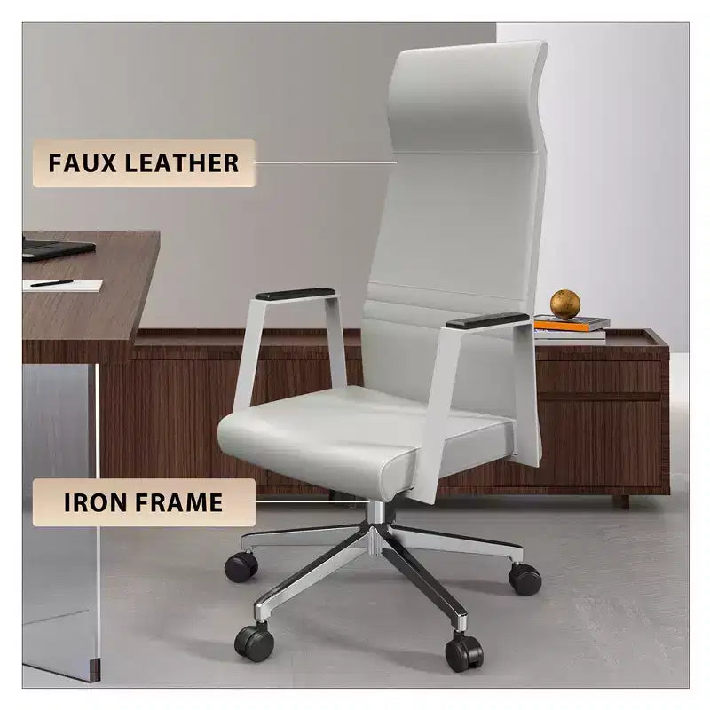 Sedia da ufficio ergonomica in pelle con schienale alto - Girevole e inclinabile - Sedia da scrivania direzionale regolabile