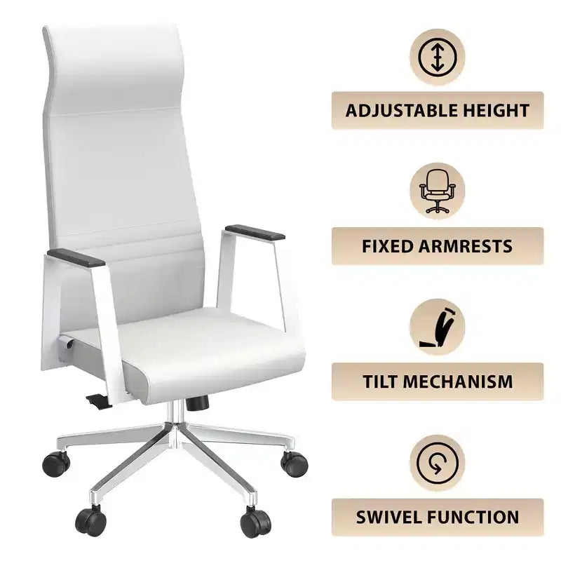 Sedia da ufficio ergonomica in pelle con schienale alto - Girevole e inclinabile - Sedia da scrivania direzionale regolabile