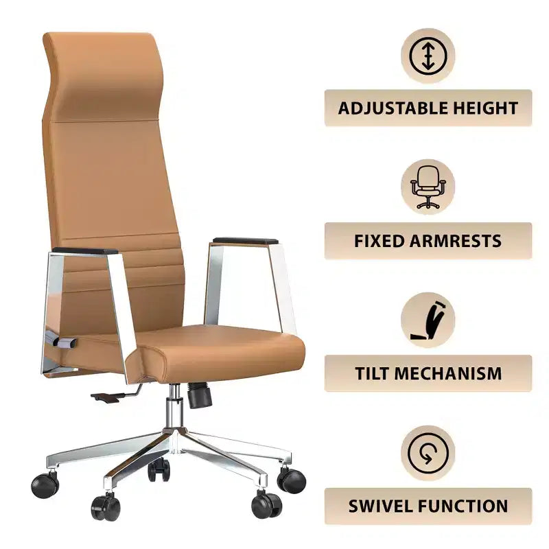 Sedia da ufficio ergonomica in pelle con schienale alto - Girevole e inclinabile - Sedia da scrivania direzionale regolabile