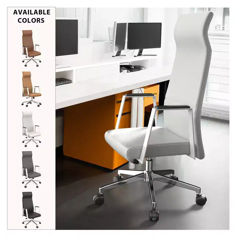 Sedia da ufficio ergonomica in pelle con schienale alto - Girevole e inclinabile - Sedia da scrivania direzionale regolabile