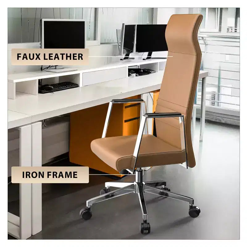 Sedia da ufficio ergonomica in pelle con schienale alto - Girevole e inclinabile - Sedia da scrivania direzionale regolabile