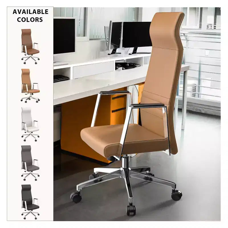 Sedia da ufficio ergonomica in pelle con schienale alto - Girevole e inclinabile - Sedia da scrivania direzionale regolabile