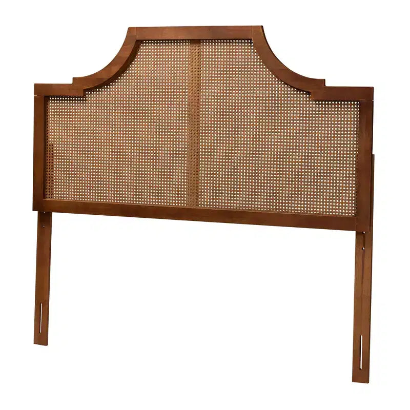 Testiera Queen Size in Legno di Frassino Finitura Noce e Rattan Stile Mid-Century Modern