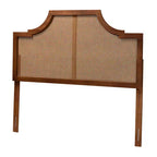 Testiera Queen Size in Legno di Frassino Finitura Noce e Rattan Stile Mid-Century Modern