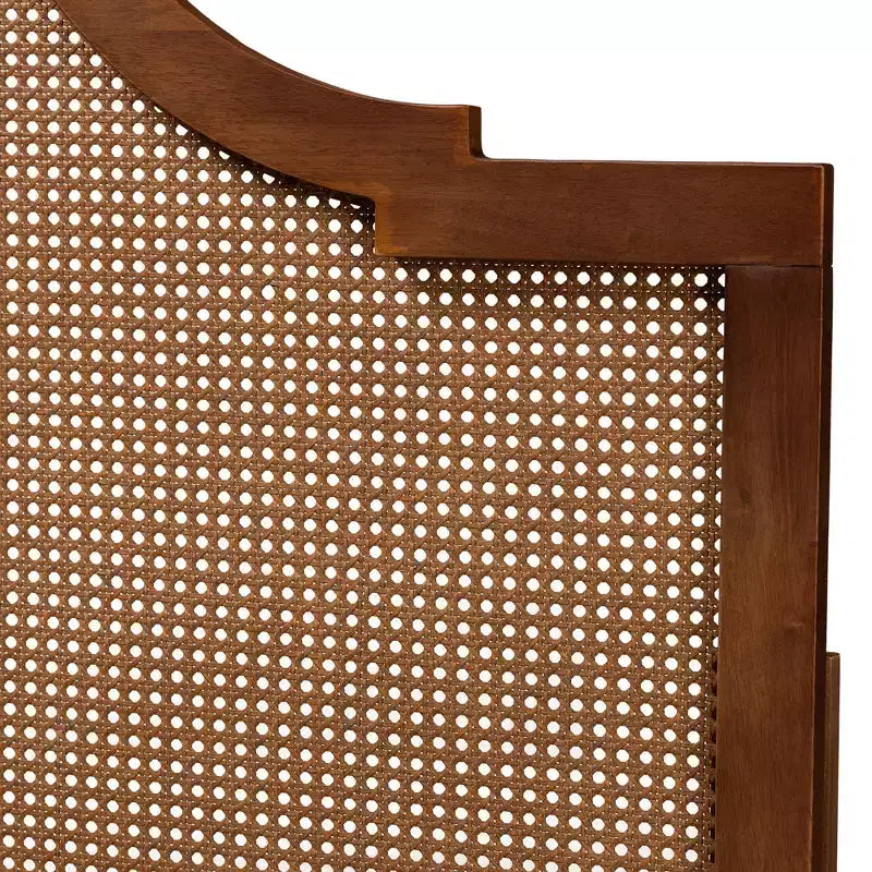 Testiera Queen Size in Legno di Frassino Finitura Noce e Rattan Stile Mid-Century Modern