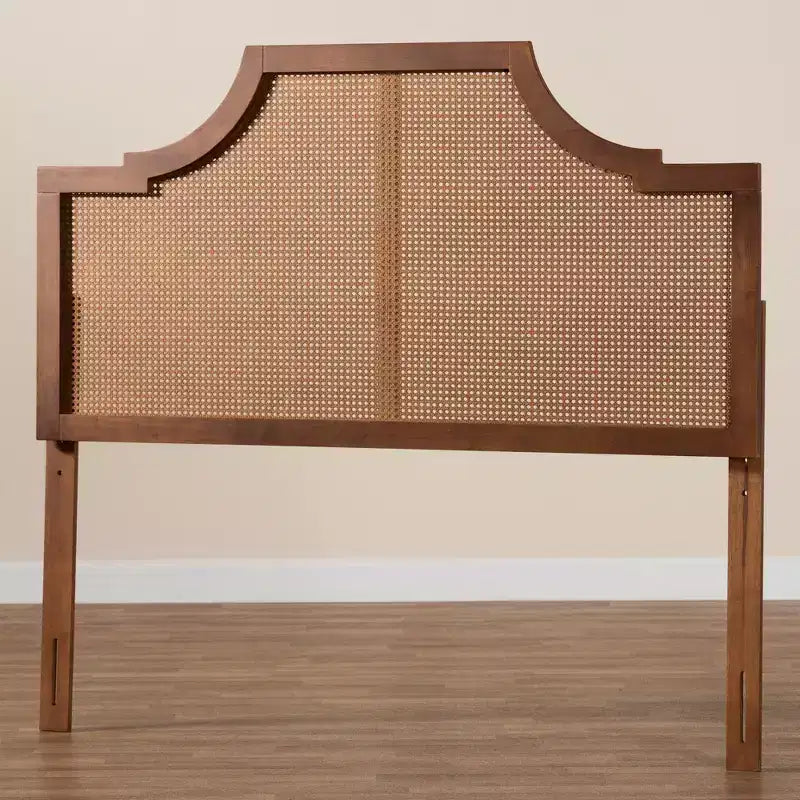 Testiera Queen Size in Legno di Frassino Finitura Noce e Rattan Stile Mid-Century Modern