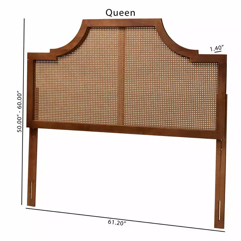 Testiera Queen Size in Legno di Frassino Finitura Noce e Rattan Stile Mid-Century Modern