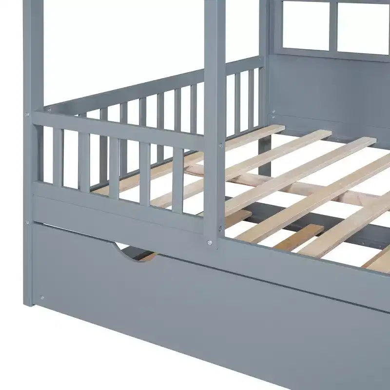 Letto a capanna in legno una piazza e mezza/matrimoniale con letto estraibile singolo - Bianco/Grigio