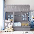Letto a capanna in legno una piazza e mezza/matrimoniale con letto estraibile singolo - Bianco/Grigio