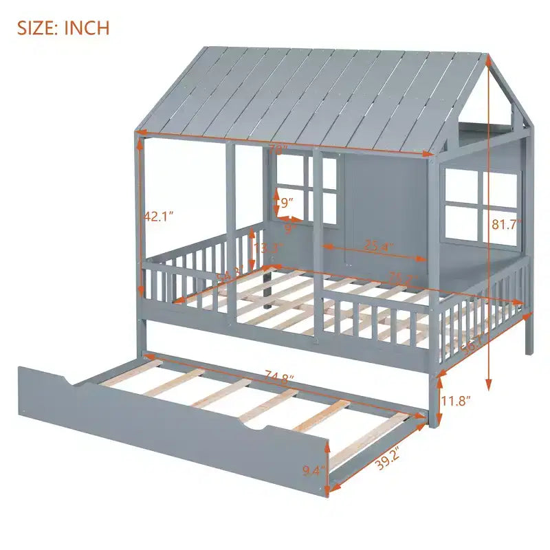 Letto a capanna in legno una piazza e mezza/matrimoniale con letto estraibile singolo - Bianco/Grigio