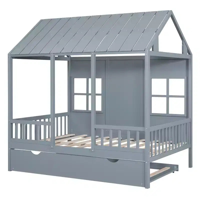 Letto a capanna in legno una piazza e mezza/matrimoniale con letto estraibile singolo - Bianco/Grigio