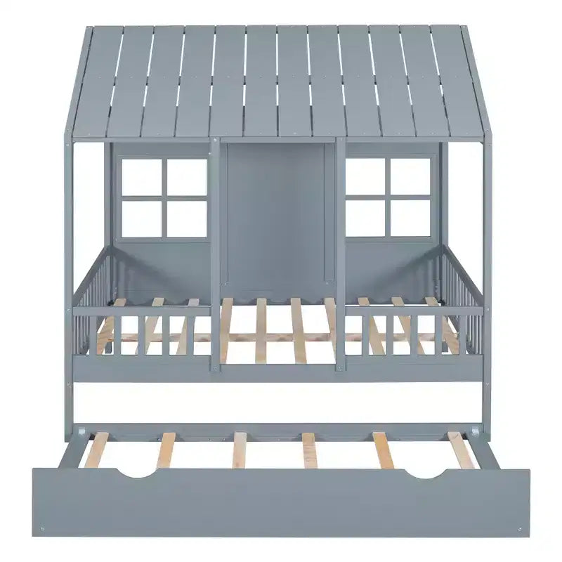 Letto a capanna in legno una piazza e mezza/matrimoniale con letto estraibile singolo - Bianco/Grigio