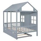 Letto a capanna in legno una piazza e mezza/matrimoniale con letto estraibile singolo - Bianco/Grigio