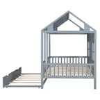 Letto a capanna in legno una piazza e mezza/matrimoniale con letto estraibile singolo - Bianco/Grigio