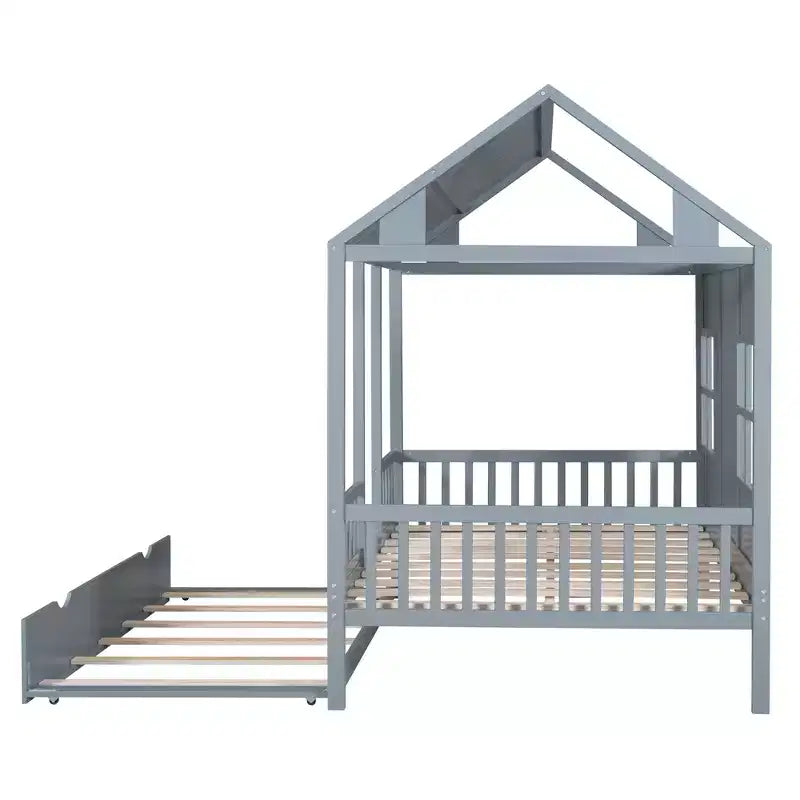 Letto a capanna in legno una piazza e mezza/matrimoniale con letto estraibile singolo - Bianco/Grigio