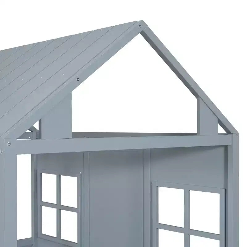 Letto a capanna in legno una piazza e mezza/matrimoniale con letto estraibile singolo - Bianco/Grigio