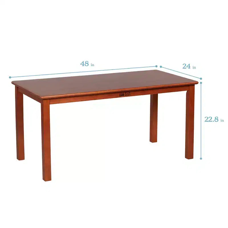 Tavolo rettangolare in legno massello 60x120 cm con gambe da 55 cm, mobili per bambini