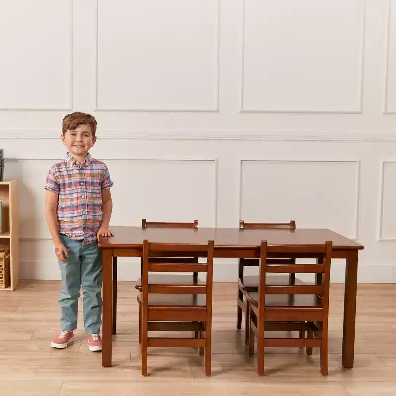 Tavolo rettangolare in legno massello 60x120 cm con gambe da 55 cm, mobili per bambini