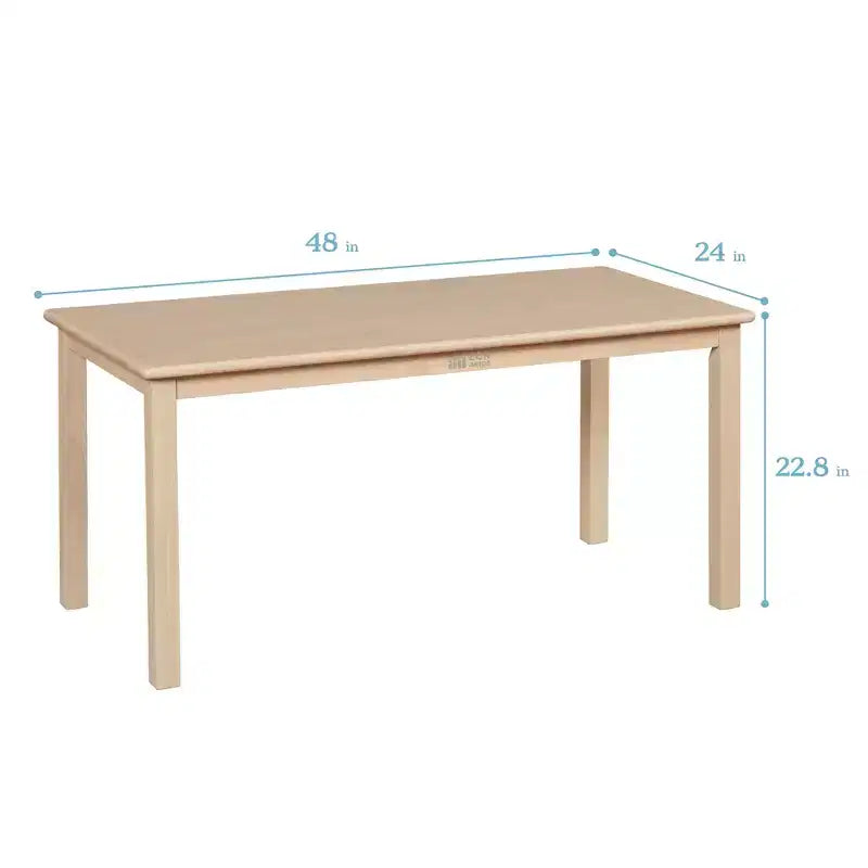 Tavolo rettangolare in legno massello 60x120 cm con gambe da 55 cm, mobili per bambini