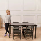 Tavolo rettangolare in legno massello 60x120 cm con gambe da 55 cm, mobili per bambini