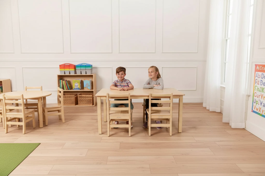 Tavolo rettangolare in legno massello 60x120 cm con gambe da 55 cm, mobili per bambini