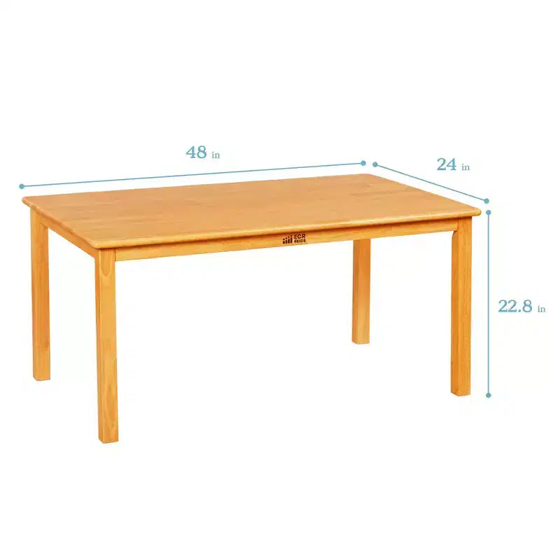 Tavolo rettangolare in legno massello 60x120 cm con gambe da 55 cm, mobili per bambini