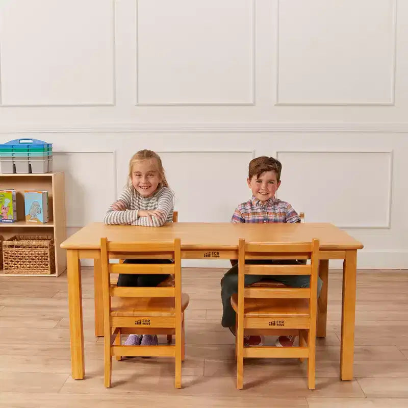 Tavolo rettangolare in legno massello 60x120 cm con gambe da 55 cm, mobili per bambini