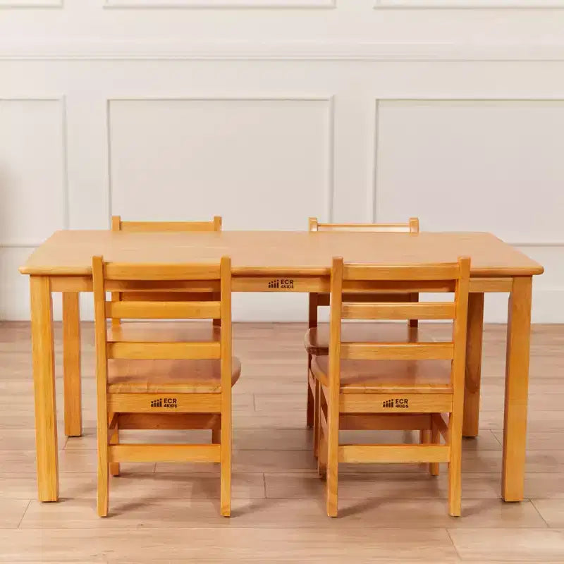Tavolo rettangolare in legno massello 60x120 cm con gambe da 55 cm, mobili per bambini