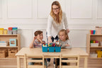 Tavolo rettangolare in legno massello 60x120 cm con gambe da 55 cm, mobili per bambini