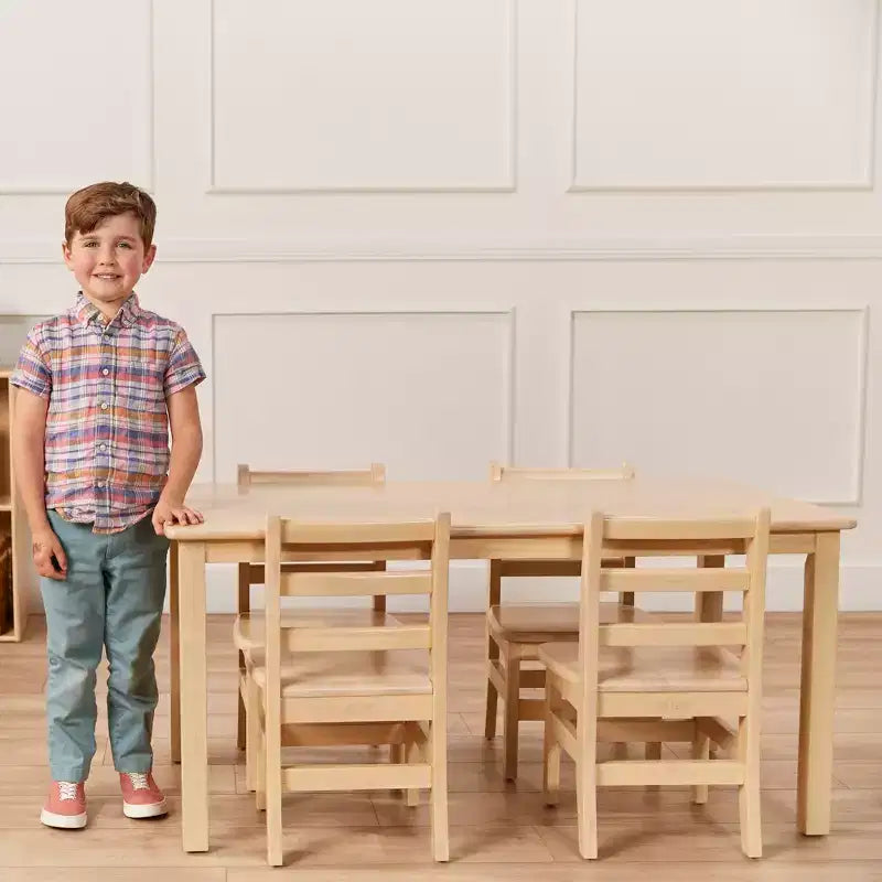 Tavolo rettangolare in legno massello 60x120 cm con gambe da 55 cm, mobili per bambini