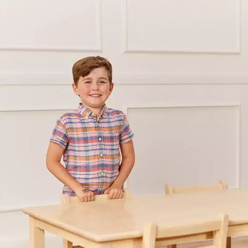 Tavolo rettangolare in legno massello 60x120 cm con gambe da 55 cm, mobili per bambini