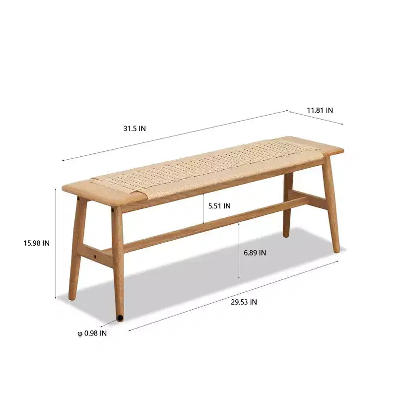Panca Intrecciata, Panca da Pranzo in Legno Massello di Rovere con Design Rustico Intrecciato a Mano, Panca Lunga da Cucina per Sala da Pranzo, Camera da Letto, Ingresso, Bagno