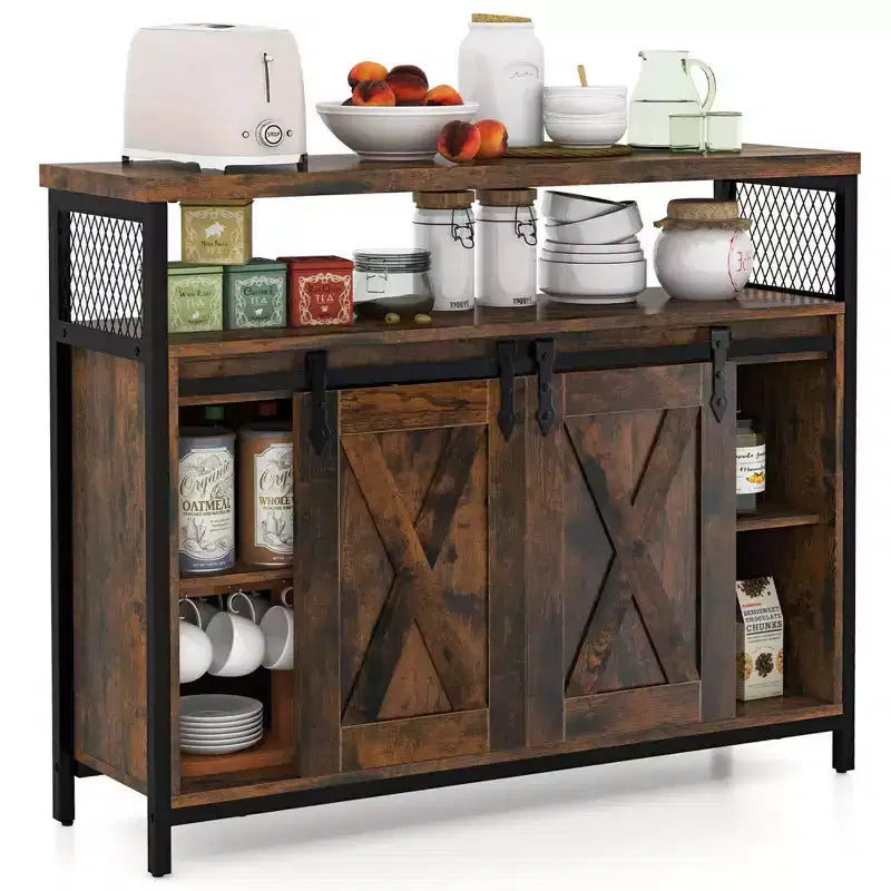 Credenza Industriale con Ampio Piano d'Appoggio e Ripiani Regolabili